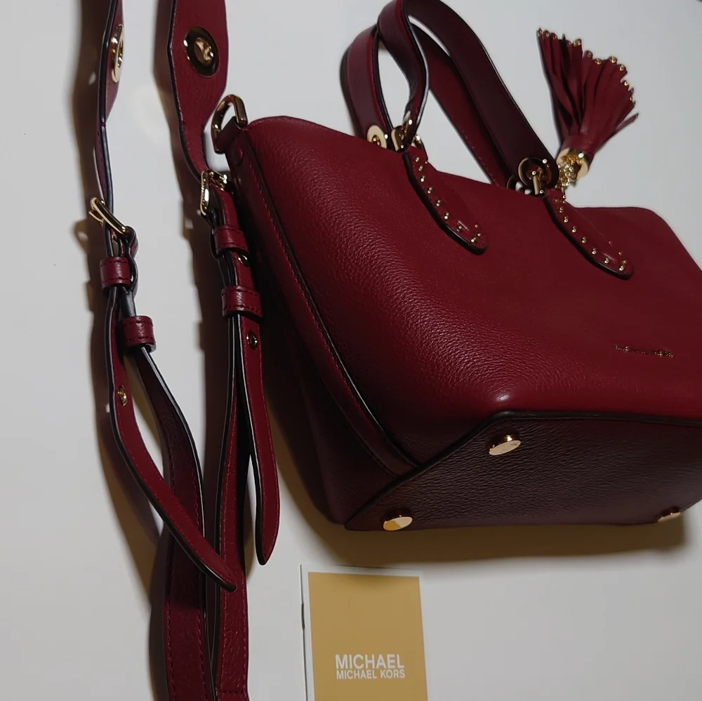 Michael Kors Brooklyn Small Satchel Brandy Leather Crossbody Bag Gold Hardware